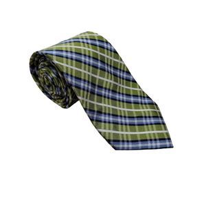 Lands End Hand Sewn, 100% Silk Tie, Extra Long, Green/Blue/White Plaid